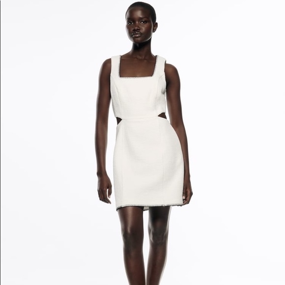 Zara Oyster White Textured Cut Out Dress - Picture 12 of 17